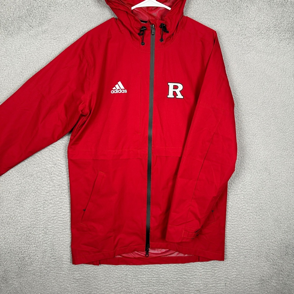 Rutgers Scarlet Knights Adidas Rain Jacket Mens Small Red Full Zip Hooded EUC